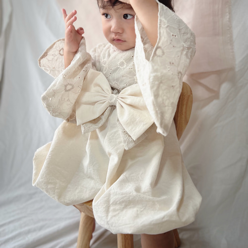 七五三、お食い初めに】ベビー袴 マーガレットレース ライトベージュ