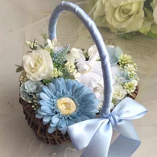 青いガーベラ♡ブルーのお花♡リングボーイ♡リングガール♡お花