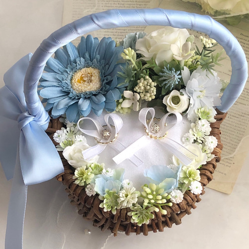 青いガーベラ♡ブルーのお花♡リングボーイ♡リングガール♡お花
