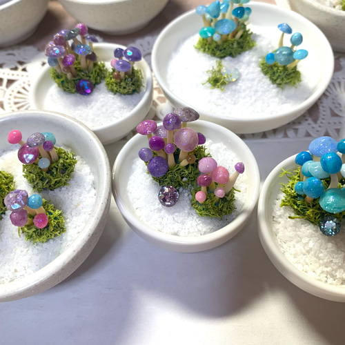もりもりきのこの山 紫陽花色 3つ山ミニチュア 送料無料 立体