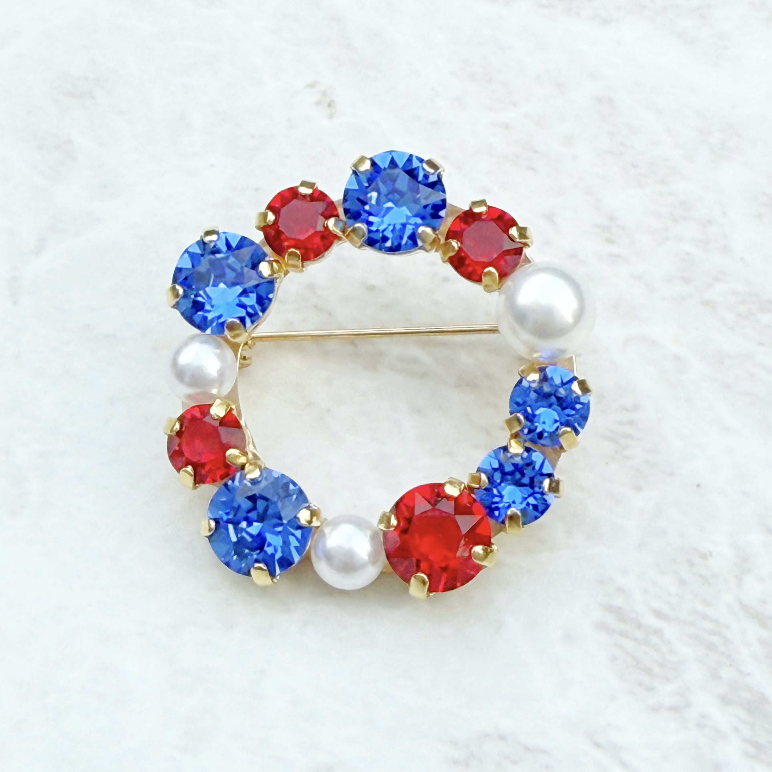 再販×3 【選べる4way】ブルー レッド ブローチ ネックレス 帯留め