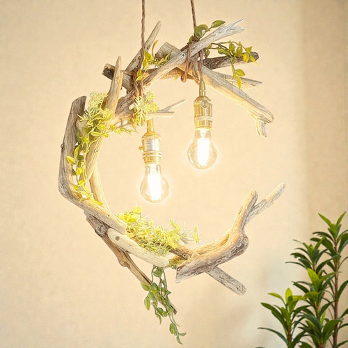 送料込み！流木の天井照明 流木のペンダントライト2灯 YUIRU 受注生産品 LED電球付属 ｜天井照明