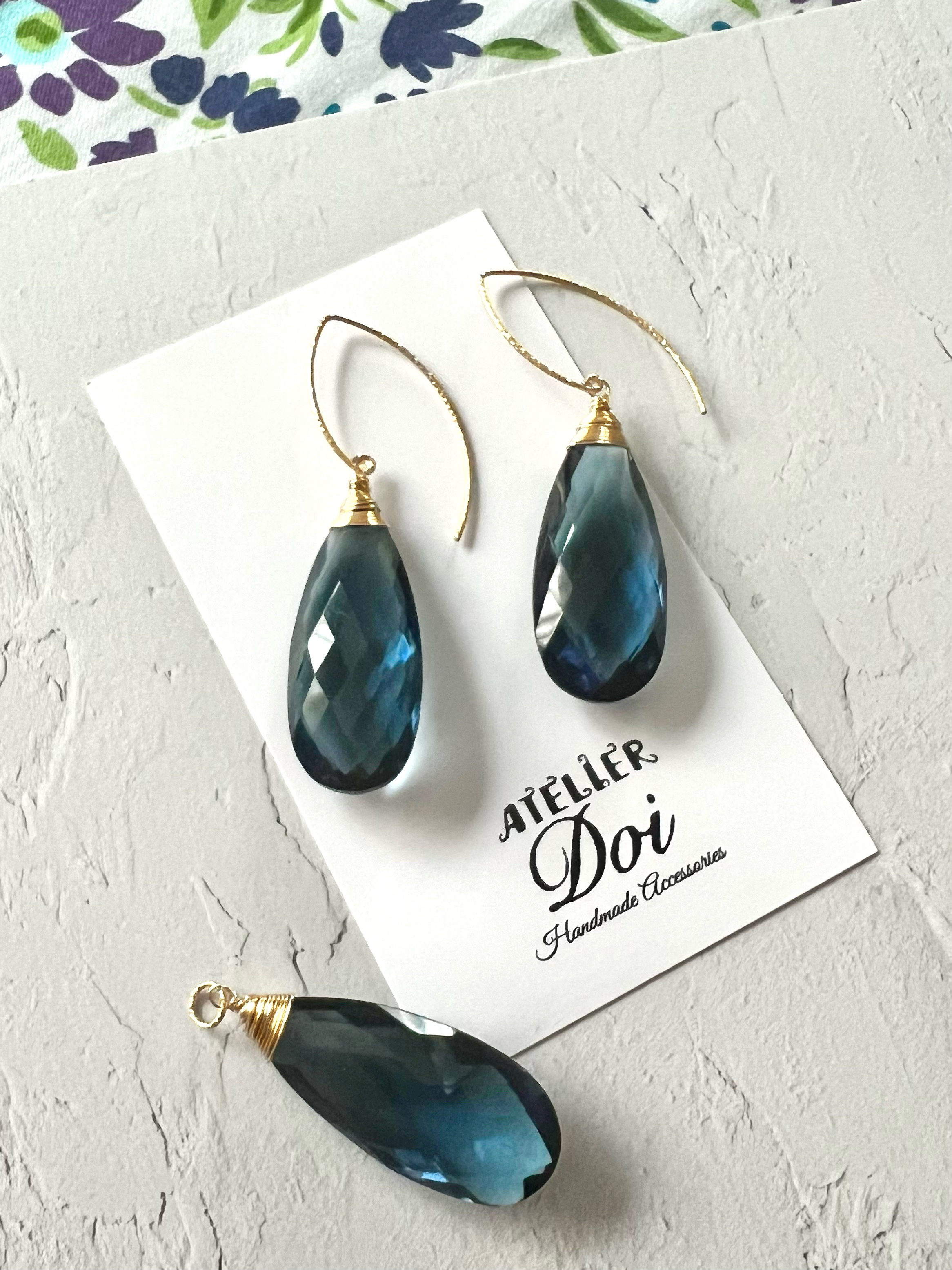 大粒 カラークォーツ ピアス＆トップセット 天然石 k14gf