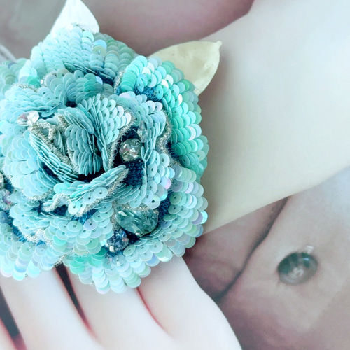 フランス アンティーク コサージュ ブルーグレイ フランス