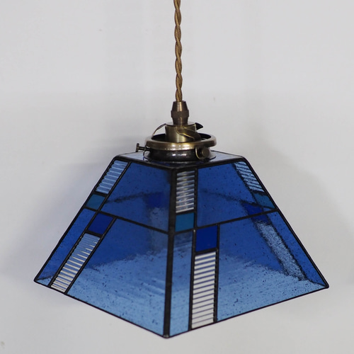 泡入りガラスのペンダントランプ 青系 ステンドグラス ペンダント