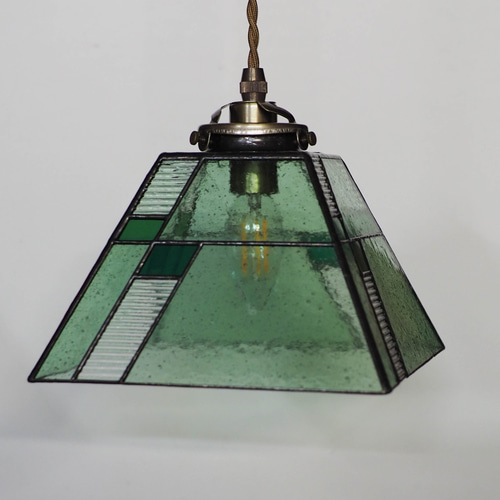 泡入りガラスのペンダントランプ 緑系 ステンドグラス ペンダント