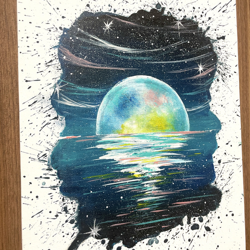 はじけてmoonlight アクリルアートアクリル絵の具風景画 幻想的月夜空