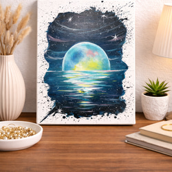【室生】油絵　原画　一点物　風景　夜空　星　樹　メルヘン　アート　SM はじけてmoonlight｜原画｜インテリアアート｜キャンバス作品｜北欧