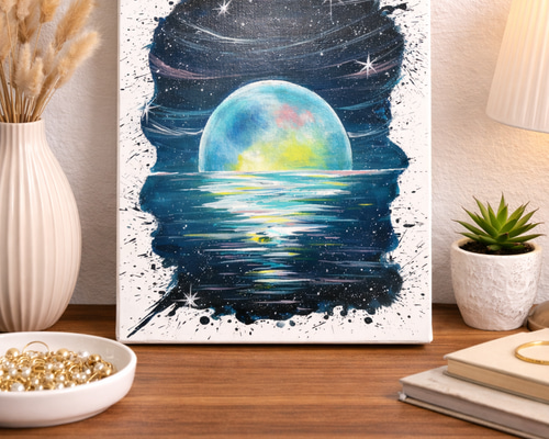 はじけてmoonlight｜原画｜インテリアアート｜キャンバス作品｜北欧
