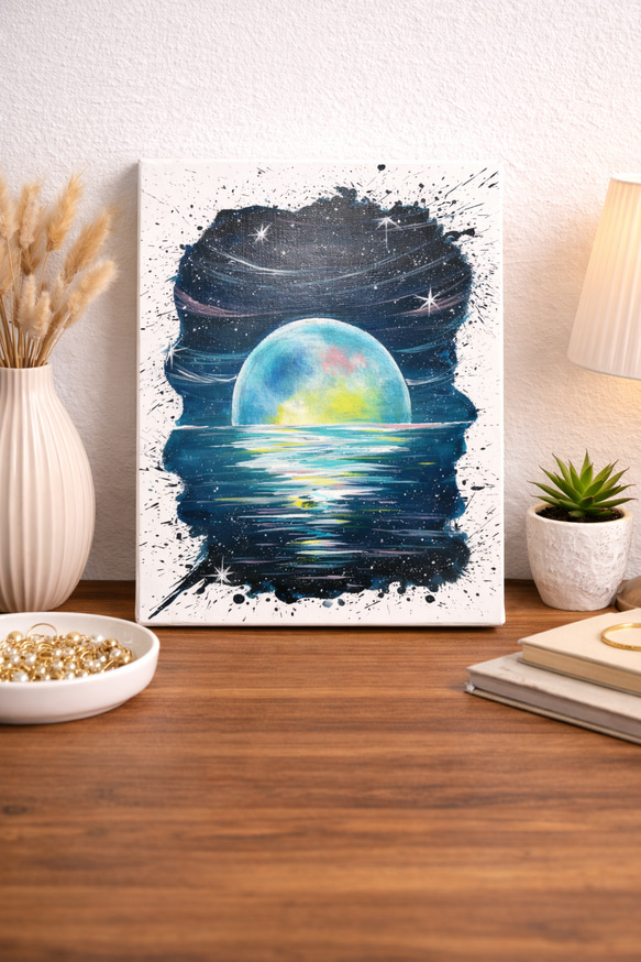 はじけてmoonlight｜原画｜インテリアアート｜キャンバス作品｜北欧