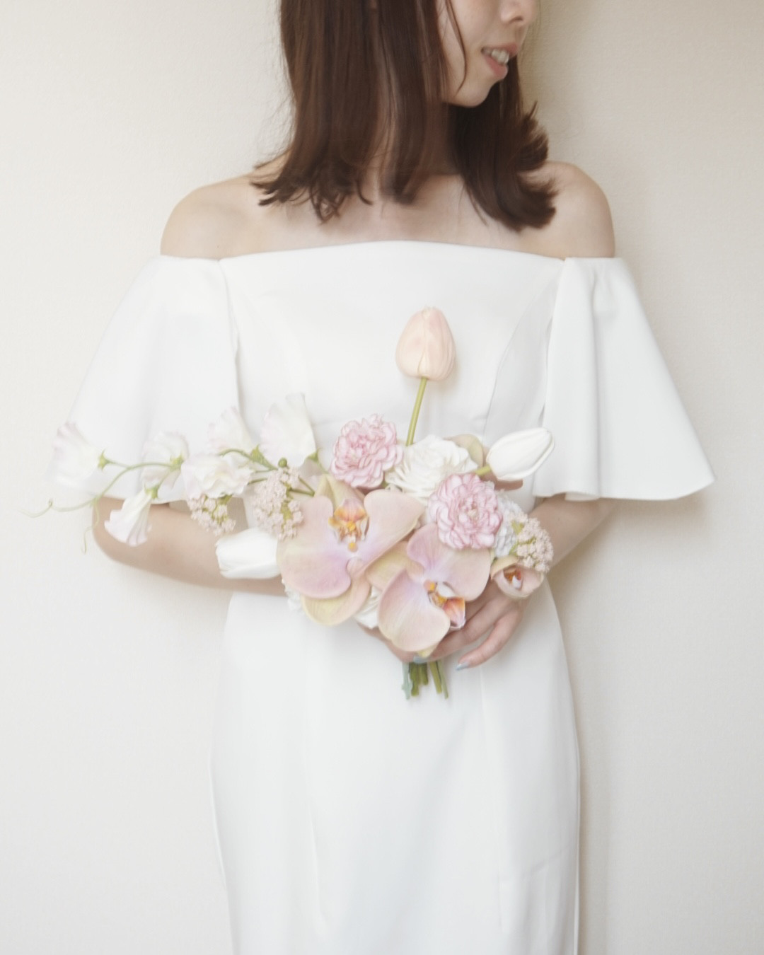 【完成品】ピンク胡蝶蘭デザインブーケ／花束　結婚式　前撮り