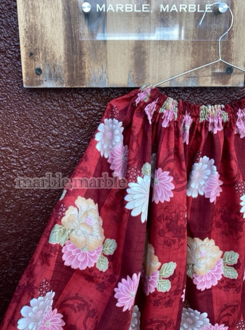 受注製作【着丈延長可能】日本伝統　和柄　和物　和スカート　ギャザースカート　大人スカート