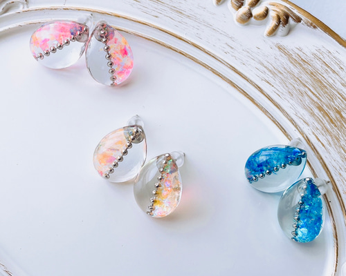 レジン》ピアス / 人魚の涙 ピアス（スタッド・一粒） みやこの魔法店