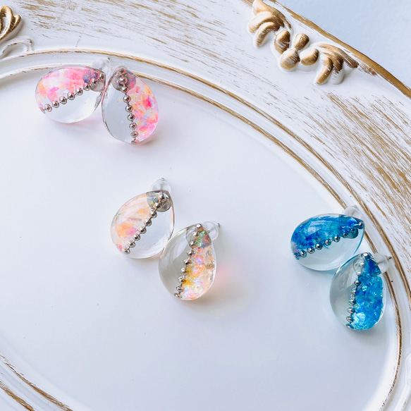 レジン》ピアス / 人魚の涙 ピアス（スタッド・一粒） みやこの魔法店
