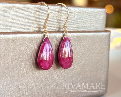 ルビー 原石の趣き 大粒約15mm ペアシェイプ ルビーピアス イヤリング