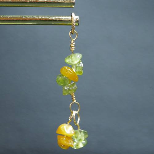 14KGF】グリーンと琥珀の彩り｜天然石ペンダントトップ 59