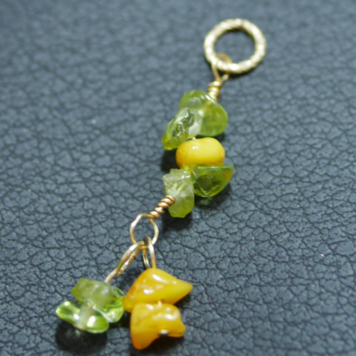 14KGF】グリーンと琥珀の彩り｜天然石ペンダントトップ 59