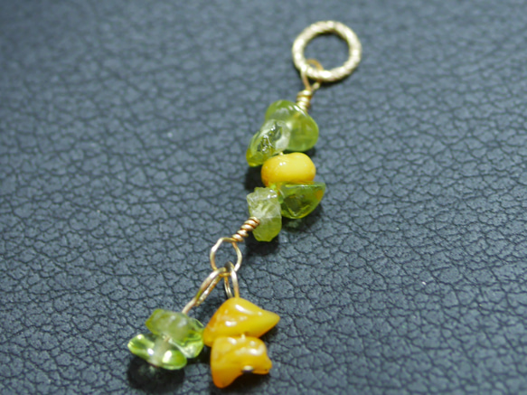 14KGF】グリーンと琥珀の彩り｜天然石ペンダントトップ 59