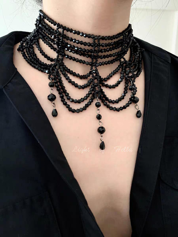 黒い ブラック ゴシック 編み ビーズ ネックレス チョーカー