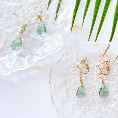 風にとける光＊グリーンフローライトのピアス/イヤリング イヤリング