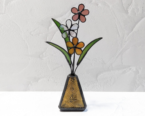 飾り物　ステンドグラス　花　花瓶 ステンドグラス枯れない花、きらっと華やかに艶めく癒しフラワー