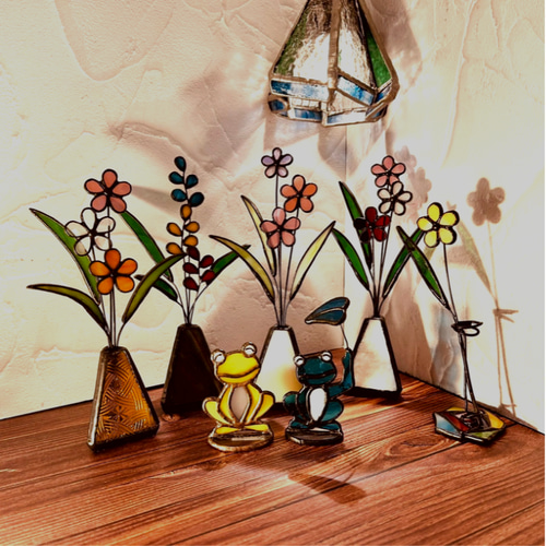 飾り物　ステンドグラス　花　花瓶 ステンドグラス一輪挿し/ブルー 花器 花瓶 インテリア雑貨・生活道具