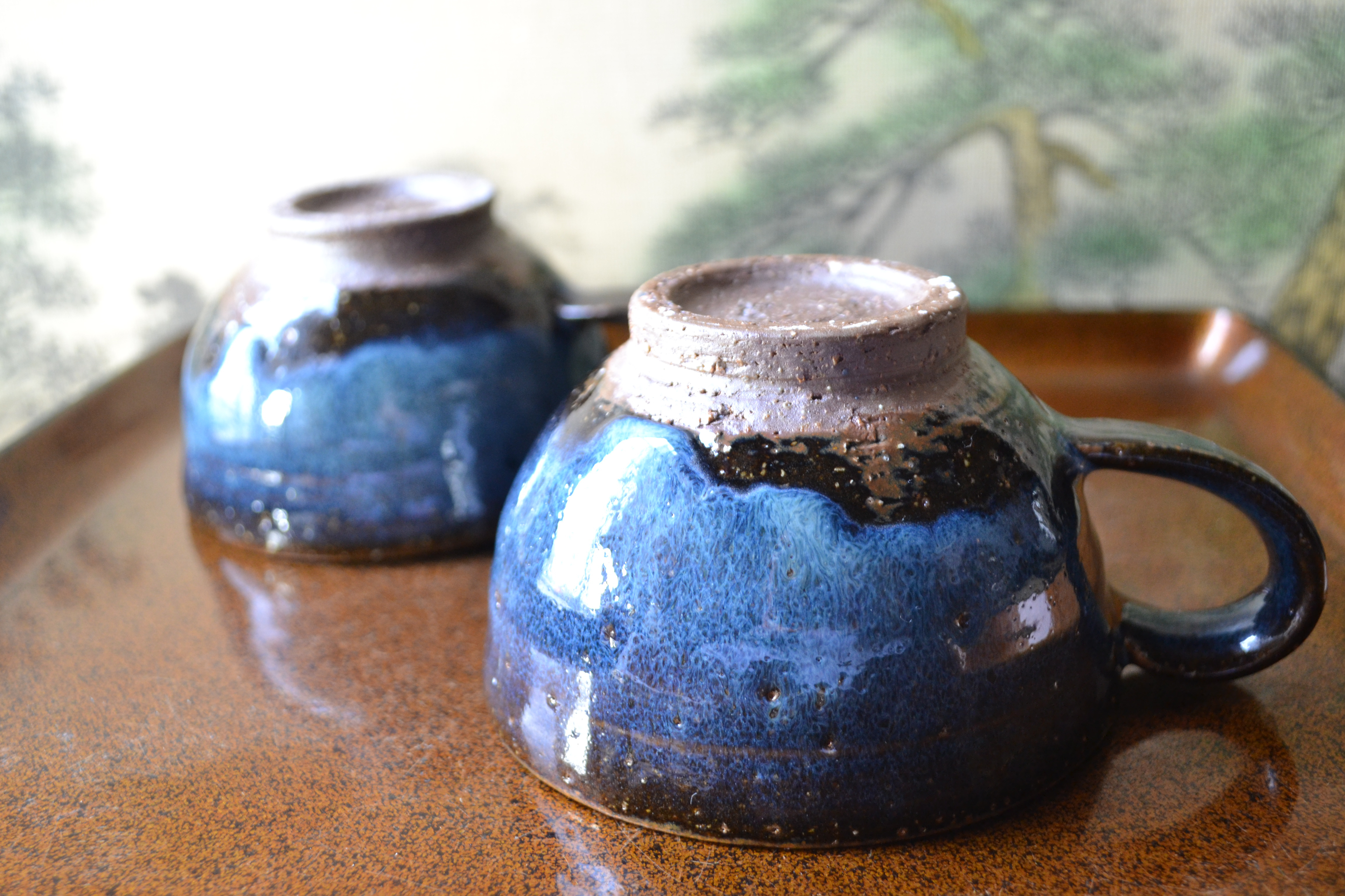 【セット特割！】コーヒーマグ(コスモブルー）2個セット　スープカップ　ペアコーヒーカップ　★萩焼き　陶器　ギフト