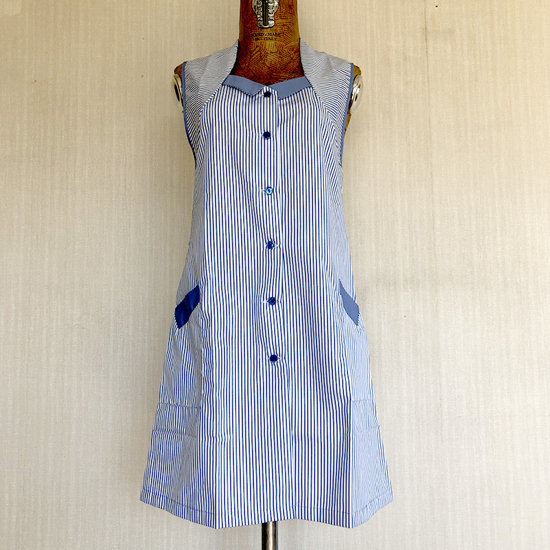 エプロン　フランスヴィンテージ Gevana 　ブルーストライプ 12clbn4