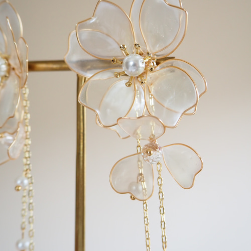 ウェディング 華やかディップアートフラワーアクセサリー ピアス