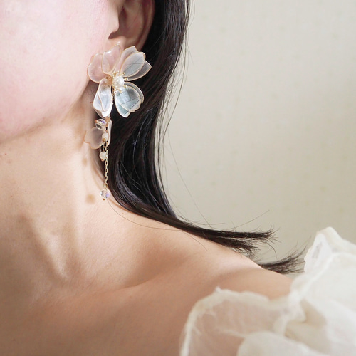 ウェディング 華やかディップアートフラワーアクセサリー ピアス