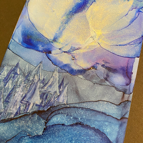 アルコールインクアート 原画 No.74 アルコールインクアート 原画 ポストカードサイズ 夜空 森