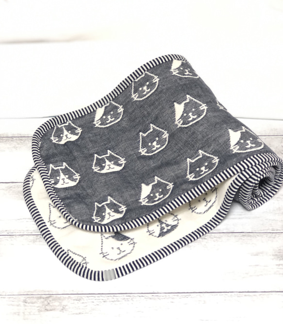 ふんわり六重織ガーゼのタオルマフラー fuwara ネコちゃん ネイビー 20