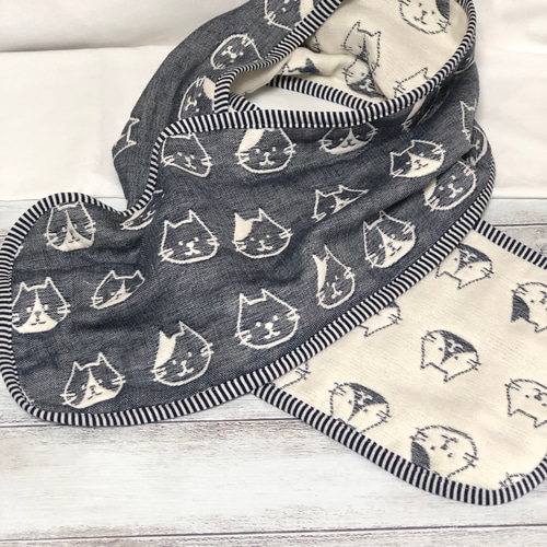 ふんわり六重織ガーゼのタオルマフラー fuwara ネコちゃん ネイビー 20