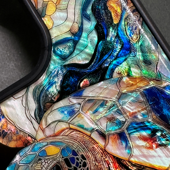 iPhone 17/16 海龜珍珠母貝設計手機殼，天然貝殼材質，可個性化定制，防震保護套，兼容所有型號，型號 066 第6張的照片