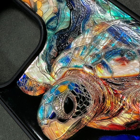 iPhone 17/16 海龜珍珠母貝設計手機殼，天然貝殼材質，可個性化定制，防震保護套，兼容所有型號，型號 066 第3張的照片