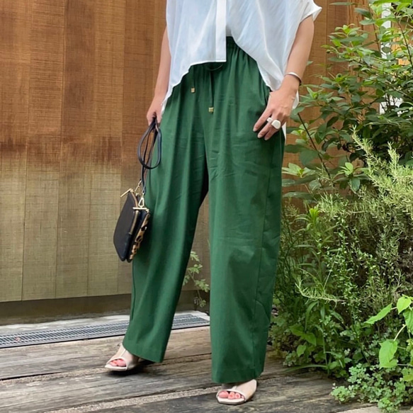 接触冷感】リネン混でサラッと涼しいワイドパンツ ストレッチで履き