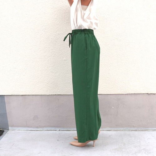 接触冷感】リネン混でサラッと涼しいワイドパンツ ストレッチで履き