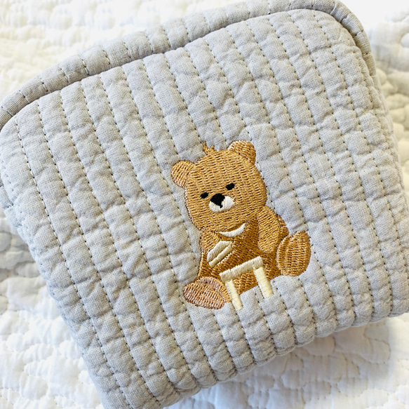 Sサイズ　くまのエル　おこのみちょいす　minipouch H10.5W12D3. 5ヌビポーチ　ポーチ　オリジナル刺繍 2枚目の画像