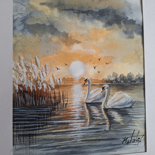 美品　常雄　額入り絵画　水鳥　落ち着いた色合いが素敵な　表現が丁寧で奥深い　壁掛 水彩画 美しい鳥BlueJay 絵画 makochin 通販 17811358｜Creema