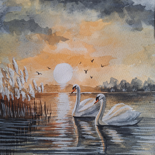 油絵 油彩 油彩画 絵 絵画 【白黒風景のハクチョウ池】 油絵 油彩 油彩画 絵 絵画 【白黒風景のハクチョウ池】 油絵