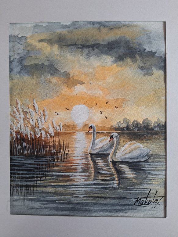 水彩画　絵画　 「化粧直し」 水彩画 絵画 「化粧直し」