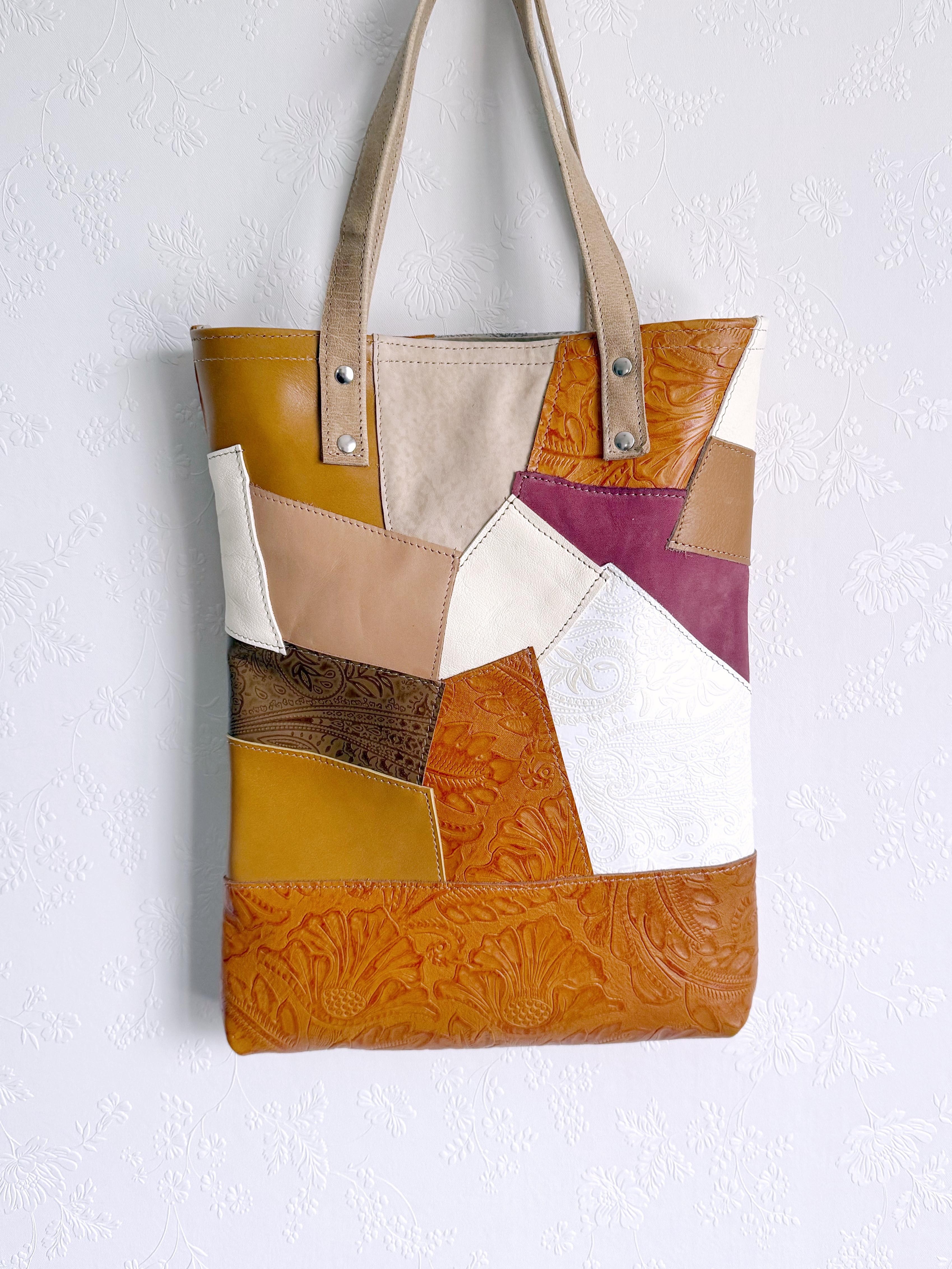 A4 ファイル ジャストサイズ トートバッグ パッチワーク ヌメ革