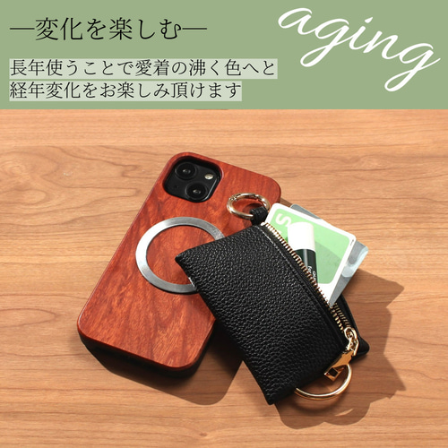 iphoneケース 木製 小銭入れ付き 16 15 14 pro 13 12 se MagSafe