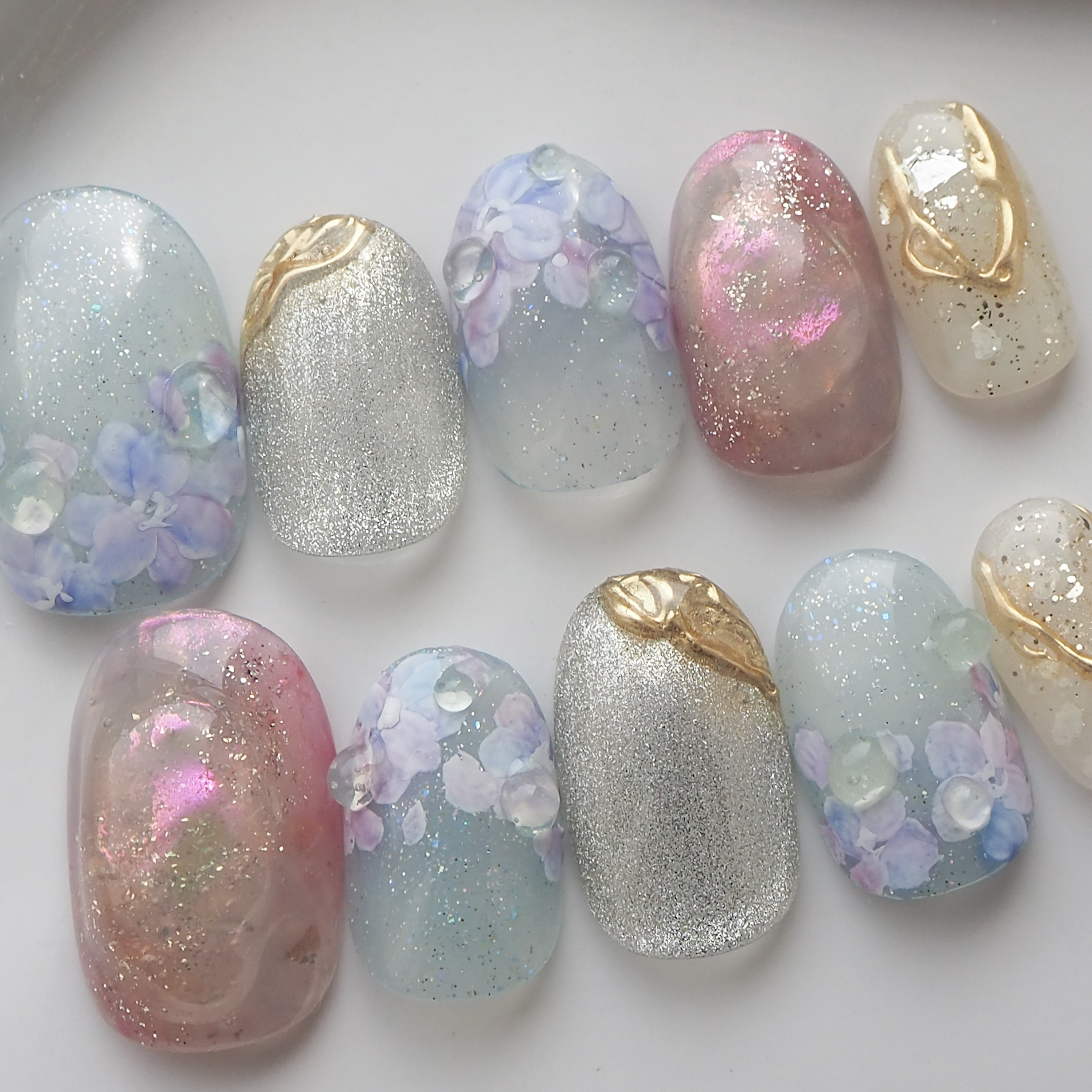 紫陽花ネイルチップ フラワーネイル マグネットジェル ぷっくり