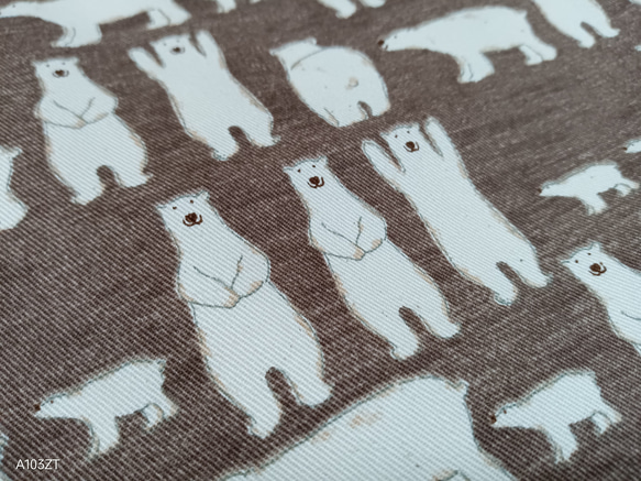 44-64◆２５×２０ｃｍ◆巾着袋Ｍサイズ◆しろくま＊シロクマ柄◆給食袋＊トリオセット＊お道具入れなど◆茶 2枚目の画像