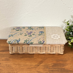 リネン マスクケース ピンク 蓋付きカゴ 小物入れ クラフトバンド 玄関