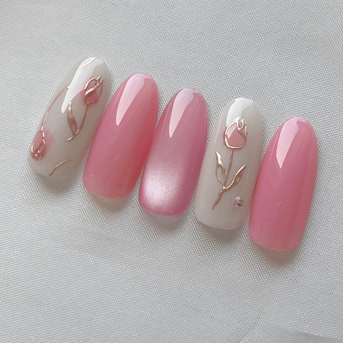 チューリップ♡フラワーネイル ミラー 花 ピンク マグネット 可愛い