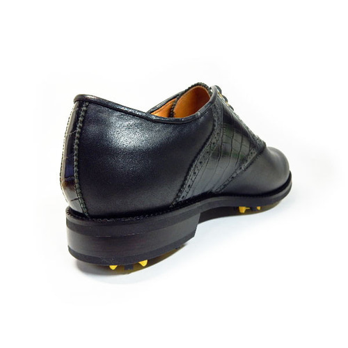 PARASHOE 本革クラシック ゴルフシューズ サドル（クロコ型押）黒 3E
