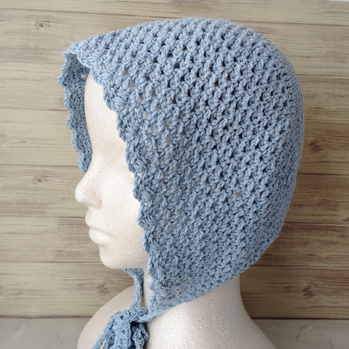 ボンネット クロシェハット コットン 手編み 透かし編み ニットフード