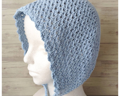 ボンネット クロシェハット コットン 手編み 透かし編み ニットフード